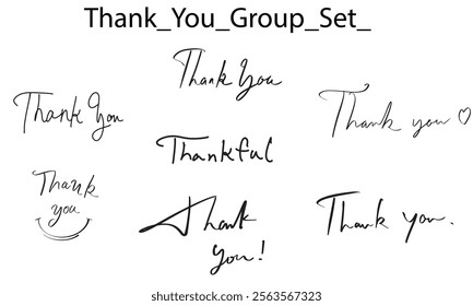 Thank you set group calligraphy script hand written lettering message worf text font group set sign symbol poster brush vintage thankgivivng cardretro vintage thank you ink pen black label phrase art