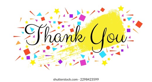 Thank You Sign with Colorful Confetti and Brush Background