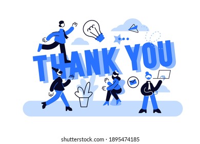 Thank you sign. Greeting card with decoration. Flat style