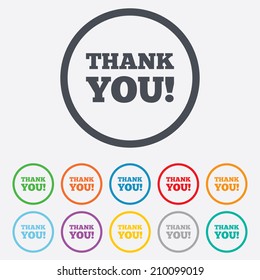 Thank you sign icon. Gratitude symbol. Round circle buttons with frame. Vector