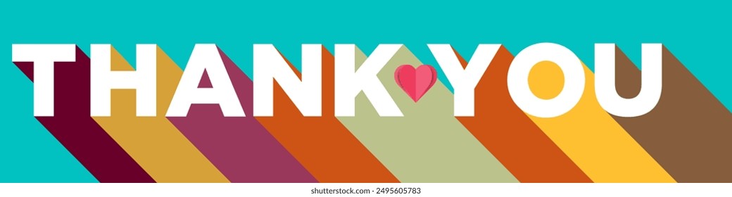 Thank you sign with a long rainbow shadow and heart shape Colorful combination for business, marketing, banners, flyers, presentations, and posters. 