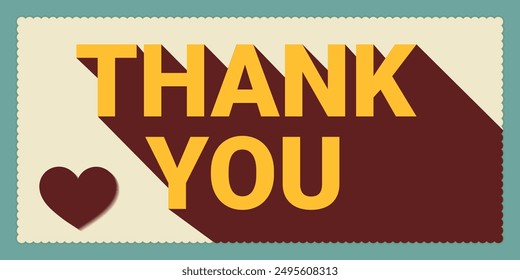 Thank you sign with long shadow effect, vintage background, and heart shape. for marketing, banners, flyers. presentations. and posters. 