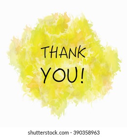 Thank you sign on the watercolor yellow mark. Isolated on white