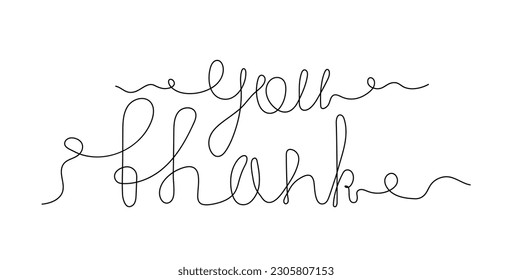 Thank you single line. Thanks and compliment. Hand drawn sketch. Design element for greeting postcard. Good emotions and positive. Linear flat vector illustration isolated on white background