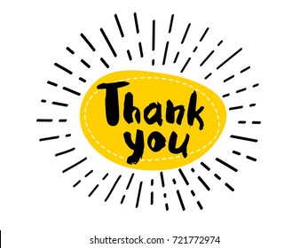 Thank you sketch quote logo. Lettering, calligraphy, sketch style, light rays. Hand drawn vector illustration.