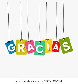 Thank you in Spain language hanging words vector, colourful words vector, gracias vector