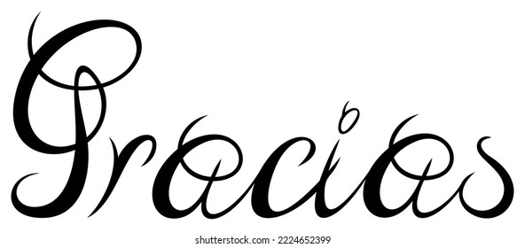 Thank you in spanish language. Black Vector lettering. White back.
Spanish Gracias is Thank you in English.
Typography written Ornament for background, poster, invitation, calendar, greeting cards.