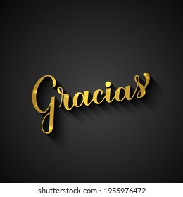 Thank you in Spanish language. Gold lettering on black background. Vector template for wedding thank you card, tag, banner, poster, label, etc.