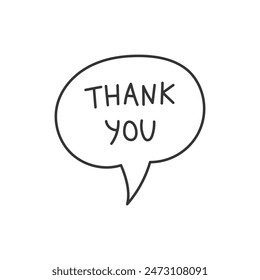 Thank You Speech Bubble Doodle. Hand drawn comic balloon with Gratitude text. Line art. Outline isolated vector illustration.