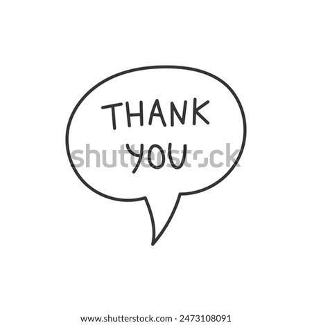 Thank You Speech Bubble Doodle. Hand drawn comic balloon with Gratitude text. Line art. Outline isolated vector illustration.