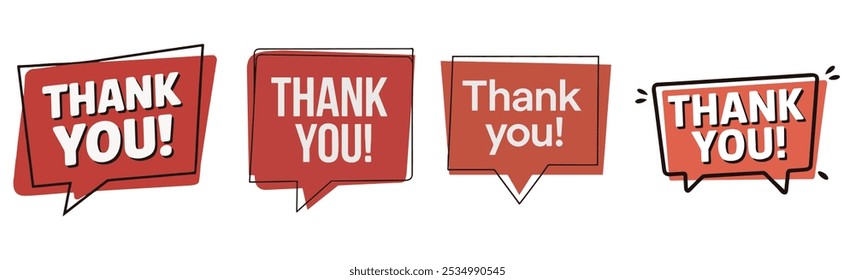 THANK YOU speech bubble. Thank you text. Thanks text lettering. Doodle phrase. Vector illustration for print on shirt, card, poster etc. Black, red and white.