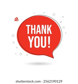 THANK YOU speech bubble. Thank you text. Thanks text lettering. Doodle phrase. Vector illustration for print on shirt, card, poster etc. Black, red and white.