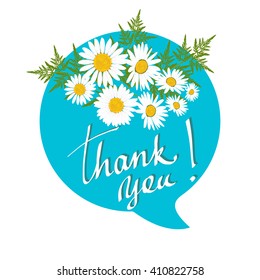Thank you Speech bubbles with daisies flowers. Vector illustration.