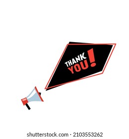 Thank you. Speech sign text Thank you. Badge with megaphone icon. Loudspeaker. Banner for business, marketing and advertising. Flat vector illustration isolated on white background.