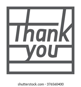 Thank you square card isolated on white background, with font, typography text sign. Right angles and lines