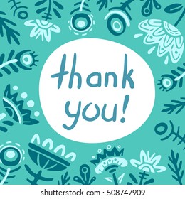 Thank you square card, vector flat illustration.