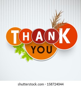 Thank You sticker, labels or tags with maple leaves and wheat on vintage grey background. 