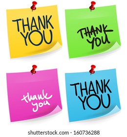 Thank You Sticky Note - Colorful office paper sticker set isolated on white background
