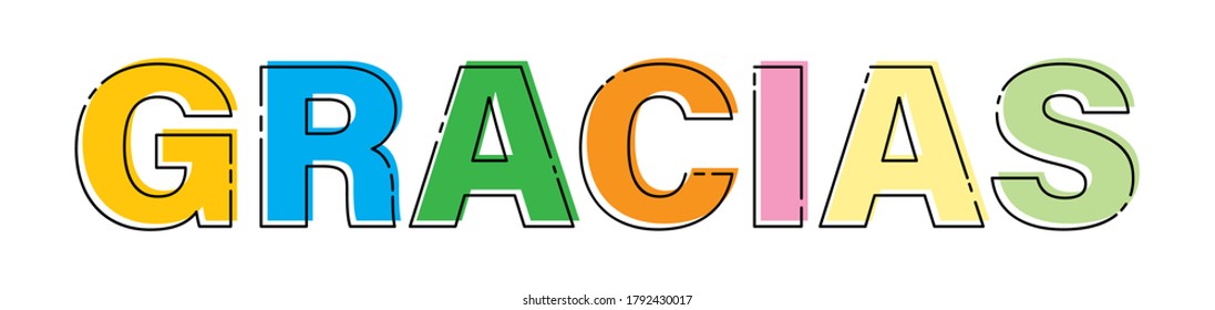 THANK YOU. Stylized vector lettering in Spanish for banners and theme design, isolated on a white background
