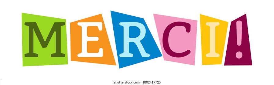 THANK YOU. Stylized vector lettering in French for banners and theme design, isolated on a white background