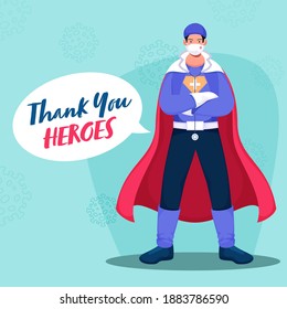 Thank You to Superheroes Doctor wearing PPE Kit on Pastel Blue Background for Fighting the Coronavirus (Covid-19).