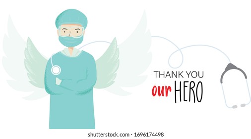 Thank you and support doctor and medical staff hero vector background