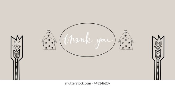 Thank you tag with decorative birds and flowers. Vector template for tag for purchases, greeting card, or decorative element for your design needs.