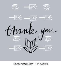Thank you tag with decorative motifs. Vector template. Tag for purchases, greeting card, or decorative background.