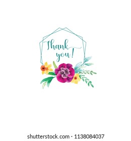 Thank you tag in diamond frame with daffodil