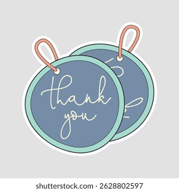 Thank You Tag Vector Illustration Sticker. Elegant thank you tag vector illustration sticker with blue and mint green colors, perfect for expressing gratitude in a stylish way