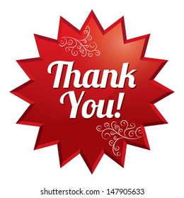 Thank you tag. Vector red round star floral sticker. Icon for shopping. Isolated on white.