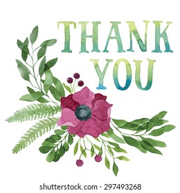 Thank You Tag Watercolor Floral Wreath Stock Vector (Royalty Free ...