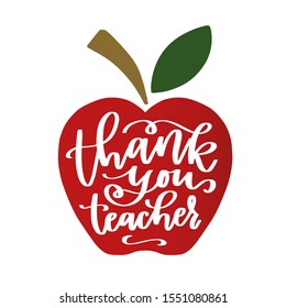 Thank you teacher iron on design for Thanksgiving last minute gift. Back to school classroom decoration with red apple silhouette.