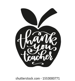 Thank you teacher monochrome iron on design for last minute gift. Back to school mug, packaging decoration with apple silhouette.