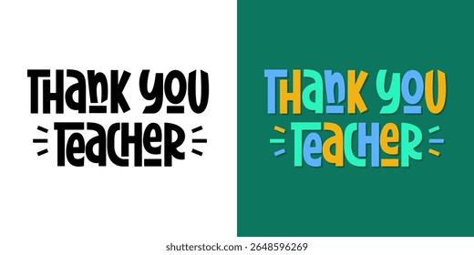Obrigado, Professora. Mão Vetorial Lettering com Gratidão para o Professor. 