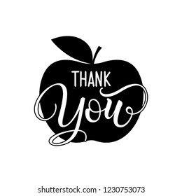 Thank you (teacher / Students / School) - black typography design with apple symbol. Good for clothes, gift sets, photos or motivation posters.