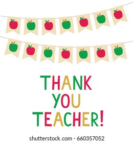 Thank You Teacher Vector Card, Bunting Banners With Apples