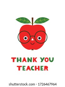 Thank you Teachers Day card with a cartoon red apple in eyeglasses apple 