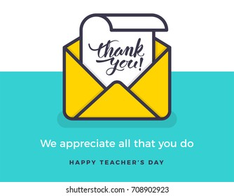 Thank You Teachers. Teacher's Day Vector. Hand Drawn Thank You Card Teacher Appreciation Idea. Eps 10