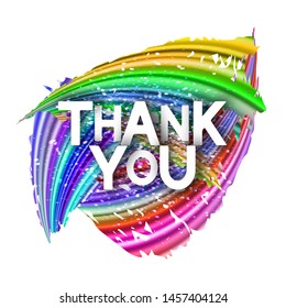 Thank You Text Banner with Art Rainbow Gradient Brush Stroke, Creative Colorful Spectrum Poster, Artistic Template with White Typography Font, Eps10 Vector Illustration – Vector