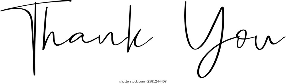 Thank you text in black color isolated on white background. Hand drawn lettering style, one line drawing, signature, calligraphy, monoline. vector Illustration use for banner design.
