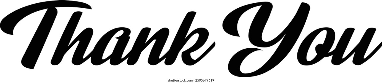 Thank you text in black color isolated on white background. Hand drawn lettering style, one line drawing, signature, calligraphy, monoline. vector Illustration use for banner design.

