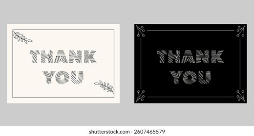 Thank you text cards. Line style. Vector illustration. 