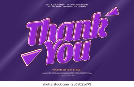 Thank you text effect vector design with shiny colors in 3d letter effect