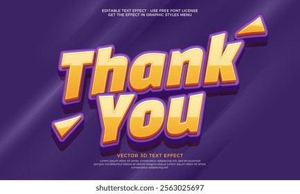 Thank you text effect vector design with bright and shiny colors in 3d letter effect
