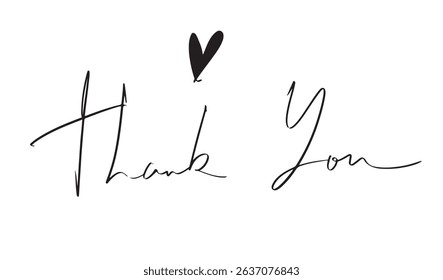 Thank you text font calligraphy hand written lettering script black color object heart love shape thank you phrase gratitude thanksgiving congratulation thank you  greeting card thank you happy 