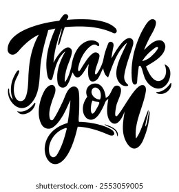 Thank you text . Hand drawn ink lettering. Vector illustration.