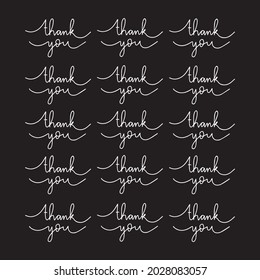 Thank You Text Hand Lettered Calligraphy On Black Background.  Lettering For Invitation, greeting Card, Prints and Posters. Hand Drawn Inscription, Calligraphic Design.
