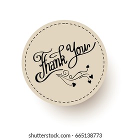 Thank you text in hand writing vintage style label, vector.