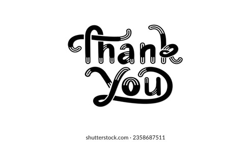Thank you text. Hand-drawn thank you typography. Handwritten modern calligraphy inscription in black color. Thank you card. Vector illustration